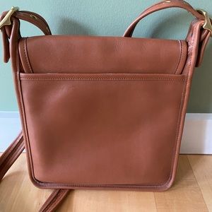 Vintage Tan Leather Coach Duffle Tote w Front Flap